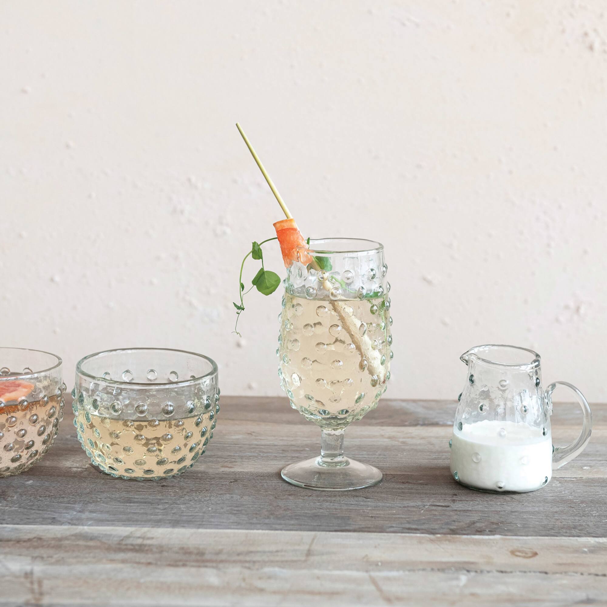 Hello Honey® 12oz. Clear Glass Hobnail Stemmed Drinking Glass Set, 6ct.